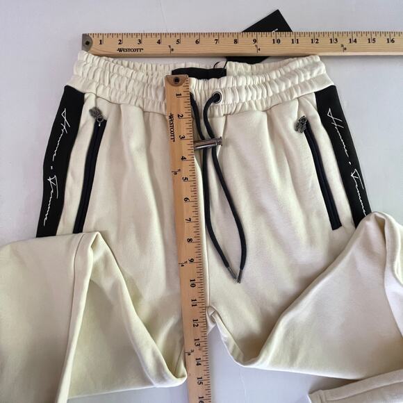 Homme + Femme NEW Signature Track Pants Sz XS Cream Black Stripe Zip Pockets - Picture 7 of 9